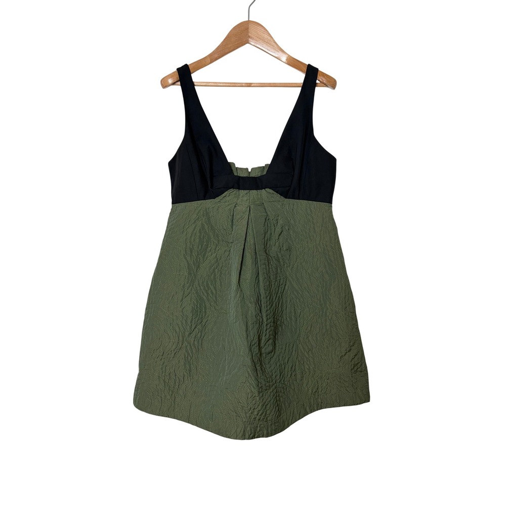 Nicole Miller Collection Dress Womens 6 Green Black Quilted V-Neck Cocktail Mini